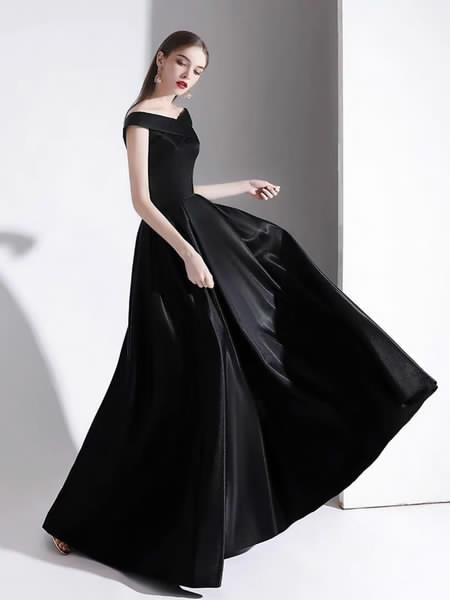 Evening A Line Bateau Neck Floor Length Formal Party Dresses