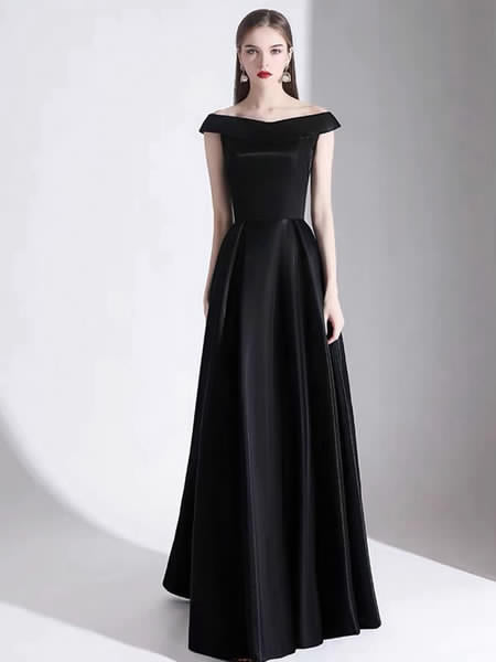 Evening A Line Bateau Neck Floor Length Formal Party Dresses