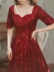 Evening A-Line Half Sleeves Lace Formal Dinner Dress