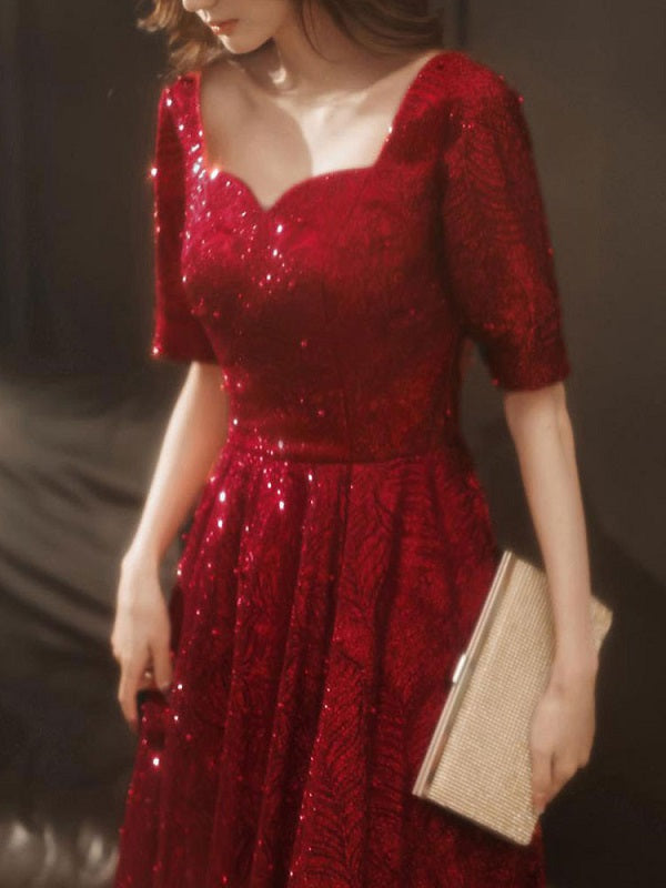 Evening A-Line Half Sleeves Lace Formal Dinner Dress