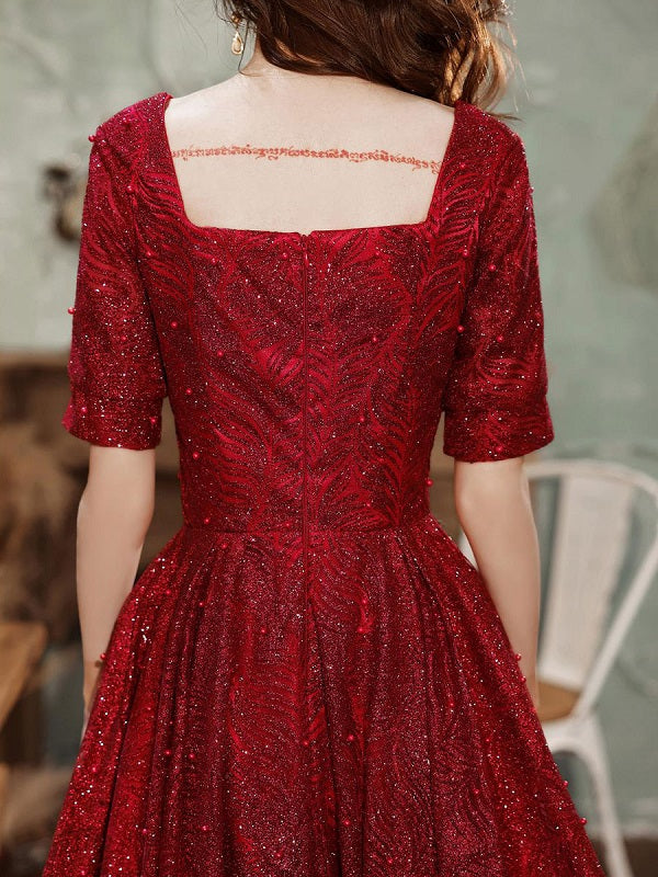 Evening A-Line Half Sleeves Lace Formal Dinner Dress