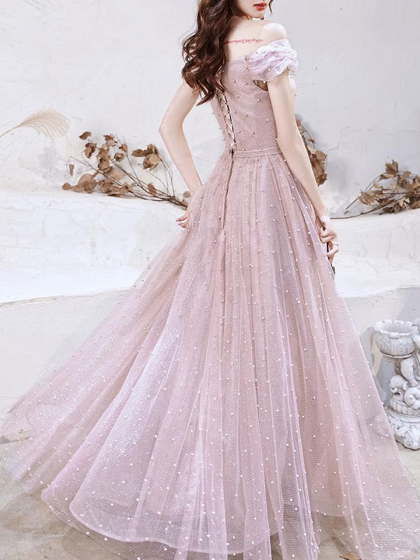 Evening A-Line Lace-up Bows Sequined Party Dresses