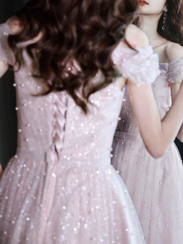 Evening A-Line Lace-up Bows Sequined Party Dresses