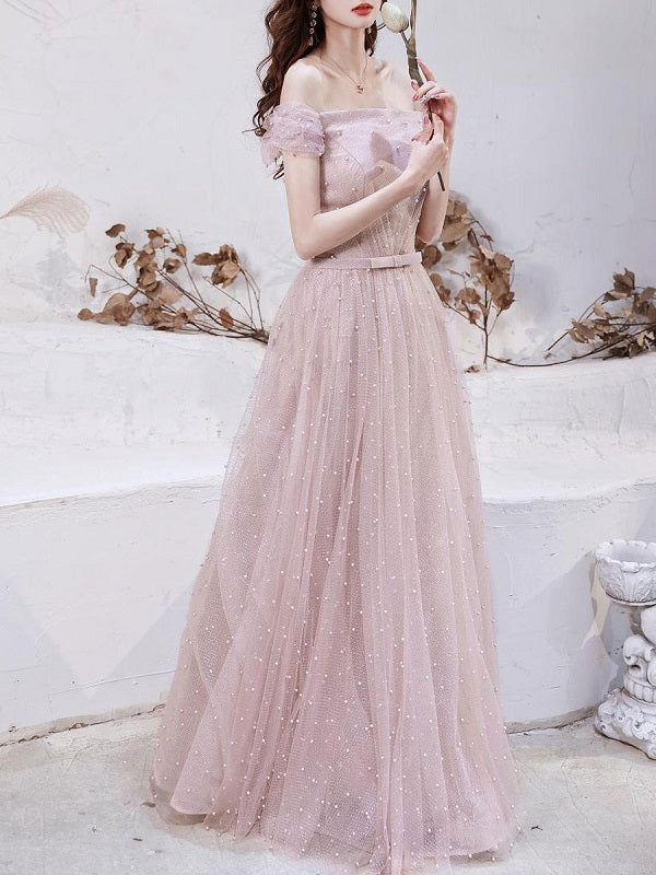 Evening A-Line Lace-up Bows Sequined Party Dresses