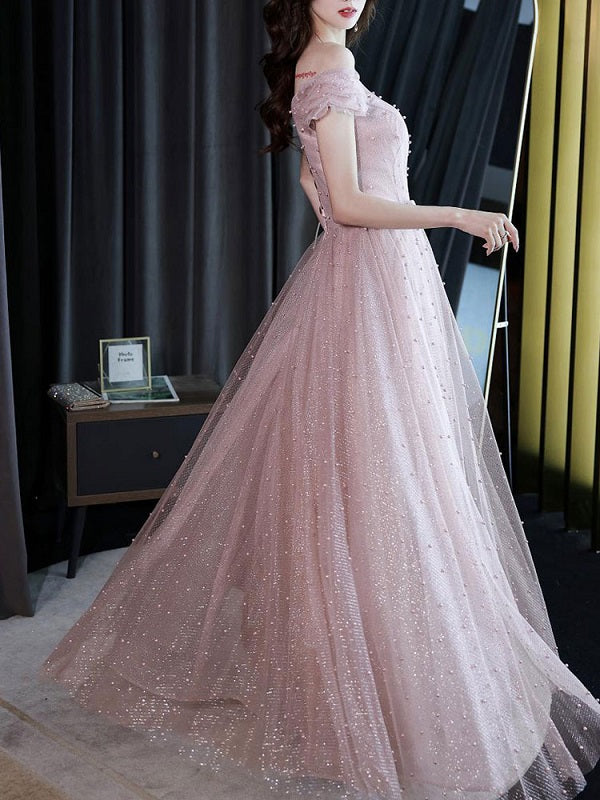 Evening A-Line Lace-up Bows Sequined Party Dresses