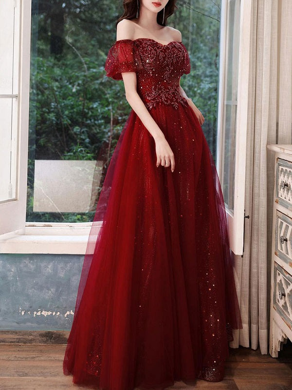 Evening A-Line Lace-up Formal Dinner Dresses