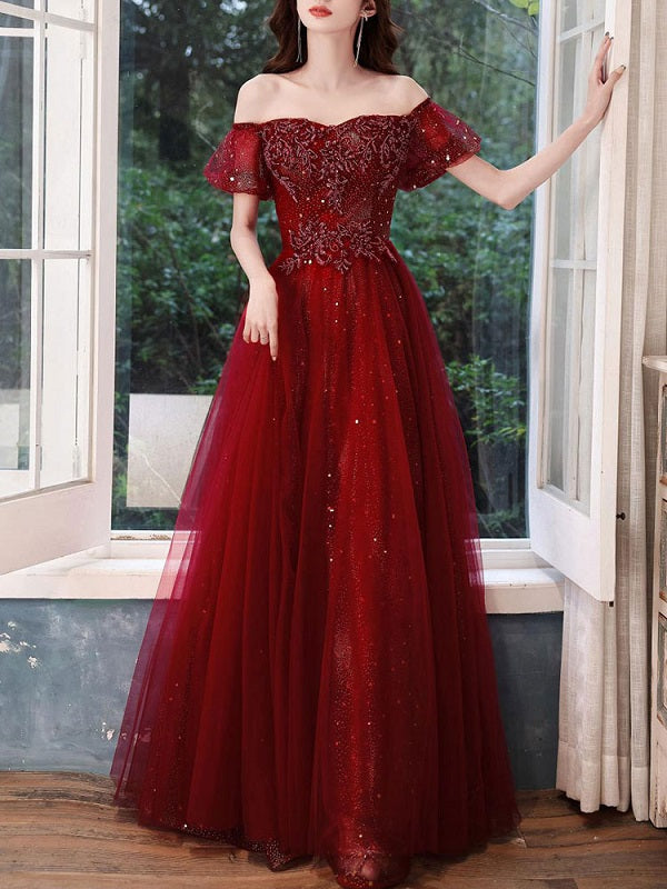 Evening A-Line Lace-up Formal Dinner Dresses