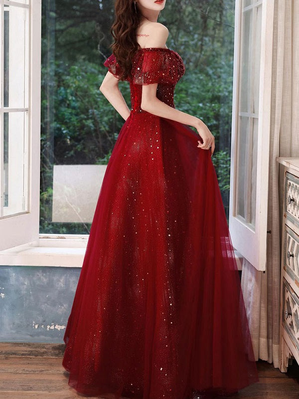 Evening A-Line Lace-up Formal Dinner Dresses
