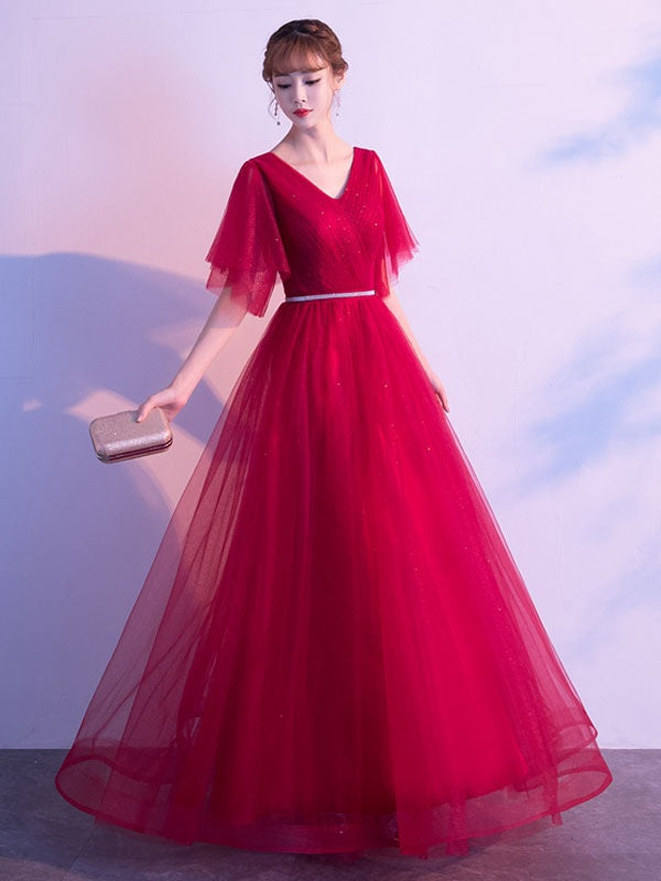 Evening A Line Matte Satin Floor Length Sequins Party Dresses