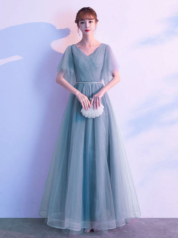 Evening A Line Matte Satin Floor Length Sequins Party Dresses