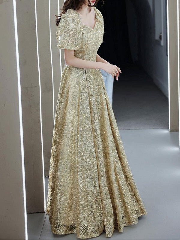 Evening Dress A-Line Half Sleeves Lace-up Party Dresses