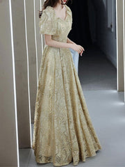 Evening Dress A-Line Half Sleeves Lace-up Party Dresses