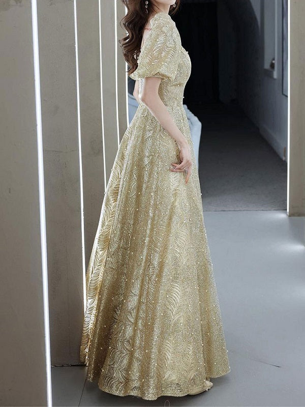 Evening Dress A-Line Half Sleeves Lace-up Party Dresses