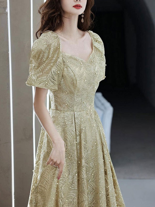 Evening Dress A-Line Half Sleeves Lace-up Party Dresses