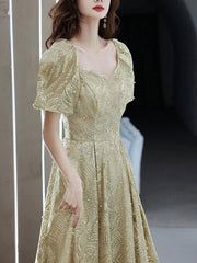 Evening Dress A-Line Half Sleeves Lace-up Party Dresses