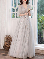 Evening Dress A-Line Lace Social Floor-Length Pageant Dress