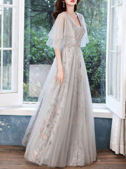 Evening Dress A-Line Lace Social Floor-Length Pageant Dress