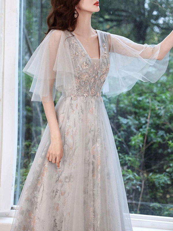 Evening Dress A-Line Lace Social Floor-Length Pageant Dress