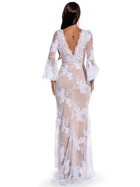 Long Sleeve Polyester Sequins Split Gowns Party Dress