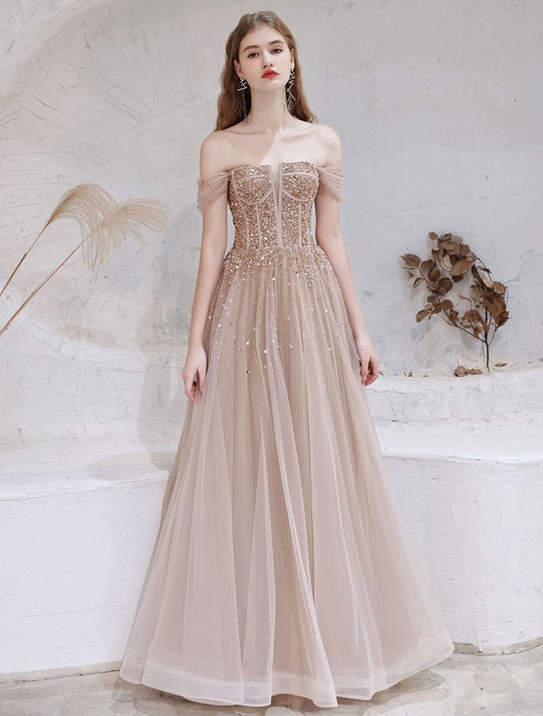 Evening Dress Short Sleeves Lace Up Sequins Formal Dress