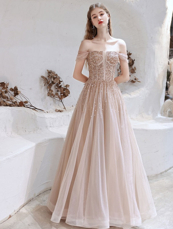 Evening Dress Short Sleeves Lace Up Sequins Formal Dress