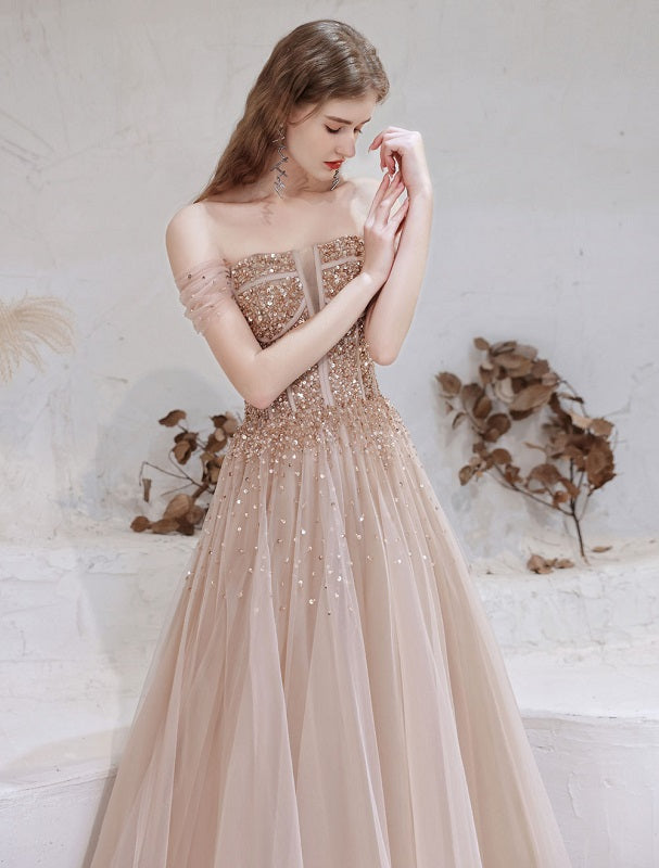 Evening Dress Short Sleeves Lace Up Sequins Formal Dress