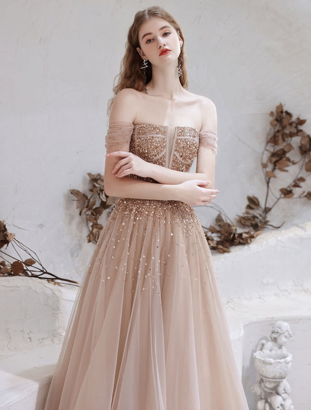 Evening Dress Short Sleeves Lace Up Sequins Formal Dress
