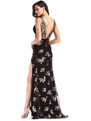 Backless Polyester Sequins Split Gowns Long Party Dress