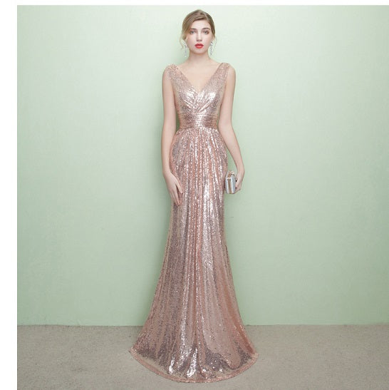 Evening Dresses Mermaid Formal Dress V Neck Sleeveless Ruched Waist Party Dress With Train