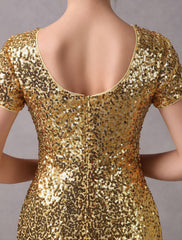 Evening Dresses Light Gold Mermaid Short Sleeve Formal Dress With Train
