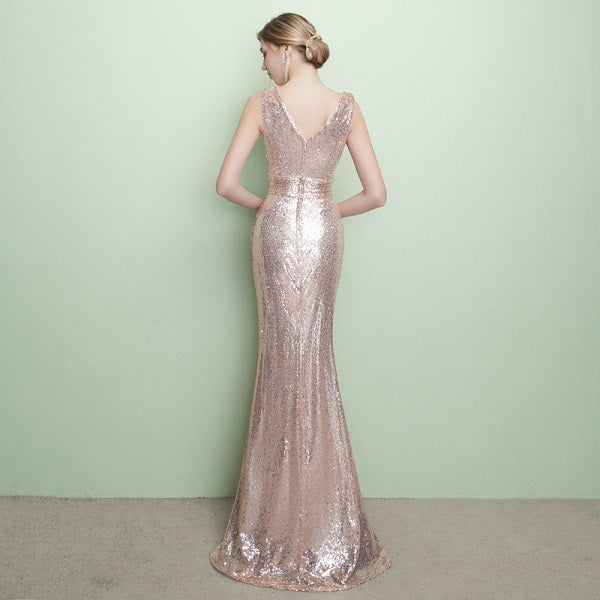 Evening Dresses Mermaid Formal Dress V Neck Sleeveless Ruched Waist Party Dress With Train