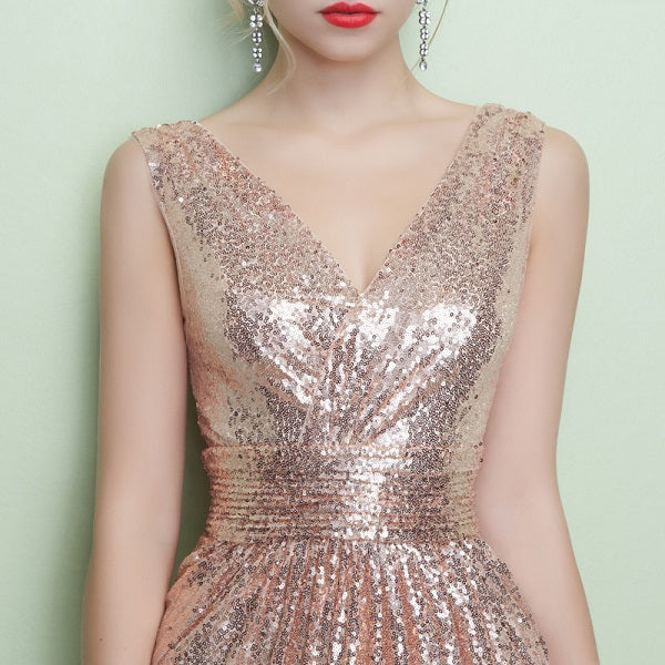 Evening Dresses Mermaid Formal Dress V Neck Sleeveless Ruched Waist Party Dress With Train