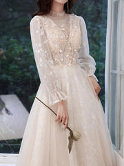 Evening Jewel Neck Lace Sequined Floor-Length Party Dresses