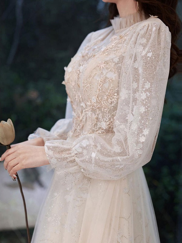 Evening Jewel Neck Lace Sequined Floor-Length Party Dresses