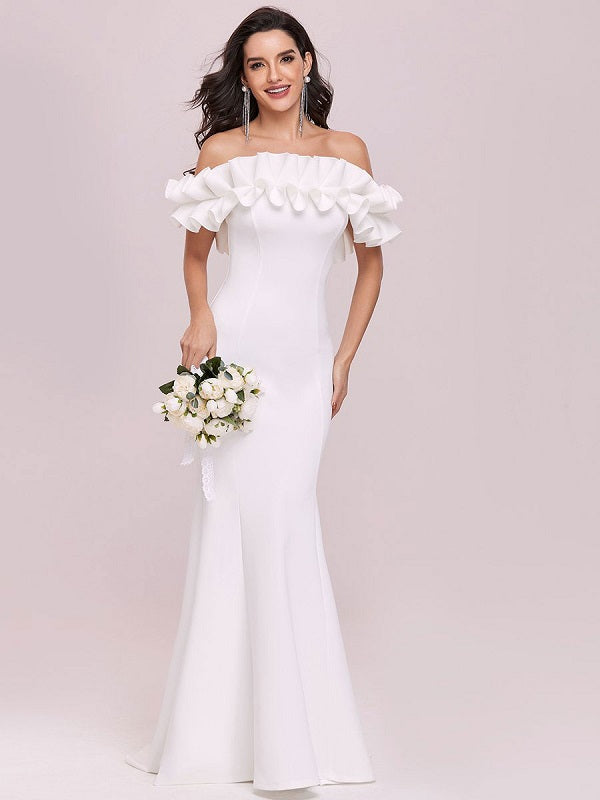 Evening Mermaid Sleeveless Ruffles Satin Fabric Dresses
