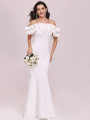 Evening Mermaid Sleeveless Ruffles Satin Fabric Dresses