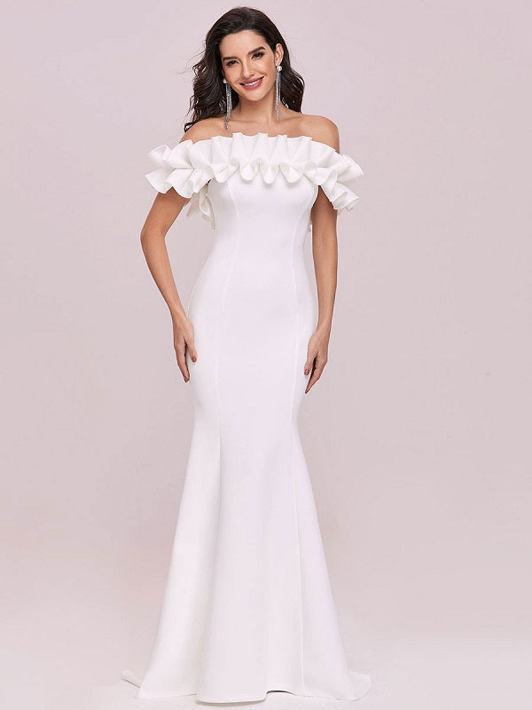 Evening Mermaid Sleeveless Ruffles Satin Fabric Dresses