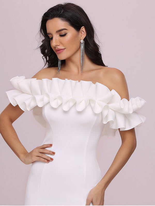 Evening Mermaid Sleeveless Ruffles Satin Fabric Dresses