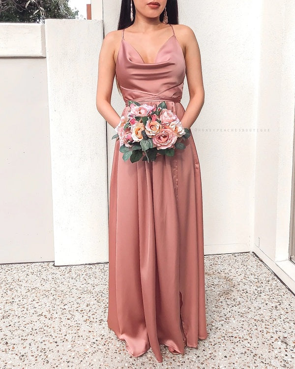 Evening Spaghetti Strap Backless Maxi Dresses