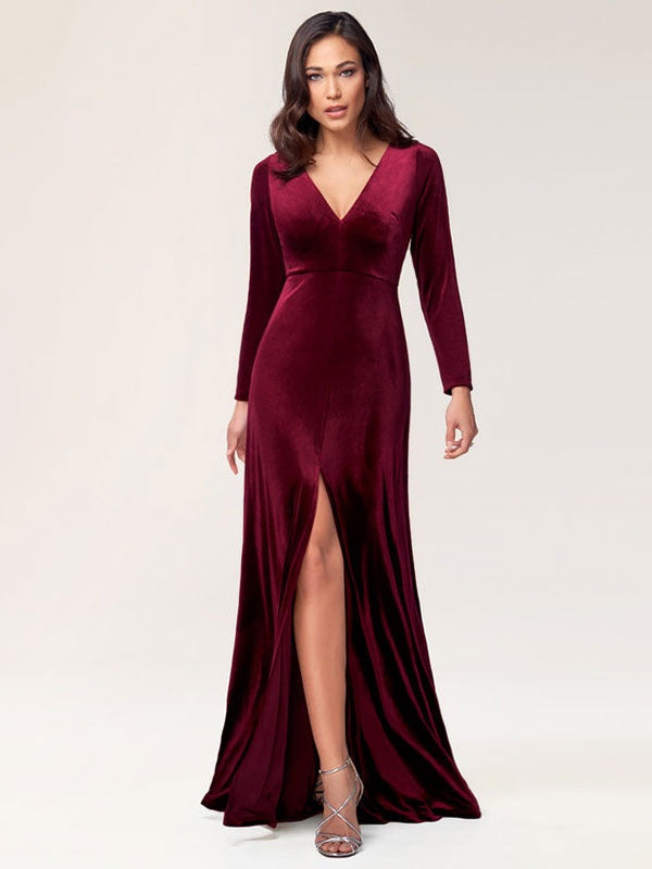 Evening Sheath Long Sleeve V-Neck Social Party Dress