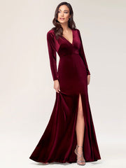 Evening Sheath Long Sleeve V-Neck Social Party Dress