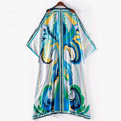 Batwing Sleeve Totem Print Loose Robe Dress