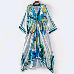 Batwing Sleeve Totem Print Loose Robe Dress