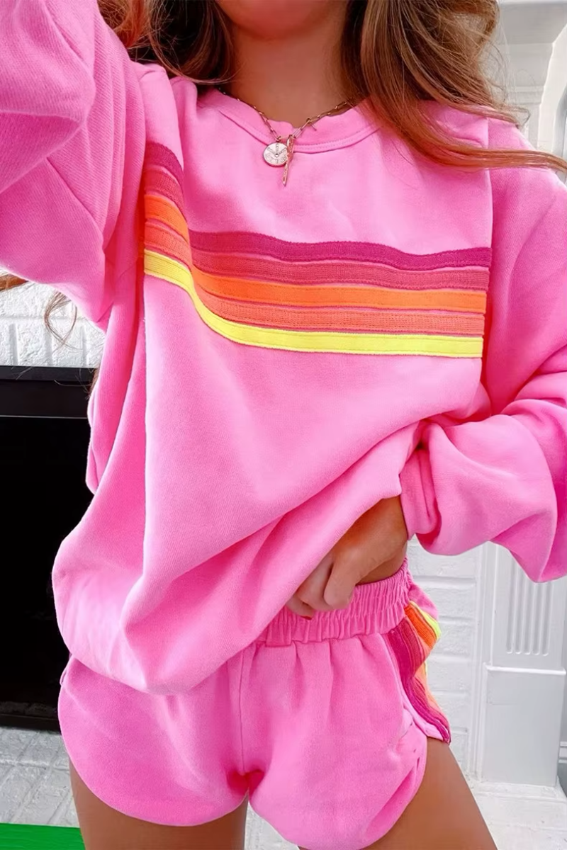 Casual Long Sleeve Sweatershirt Loose Sports Shorts Tracksuit Suit 2 Piece Set
