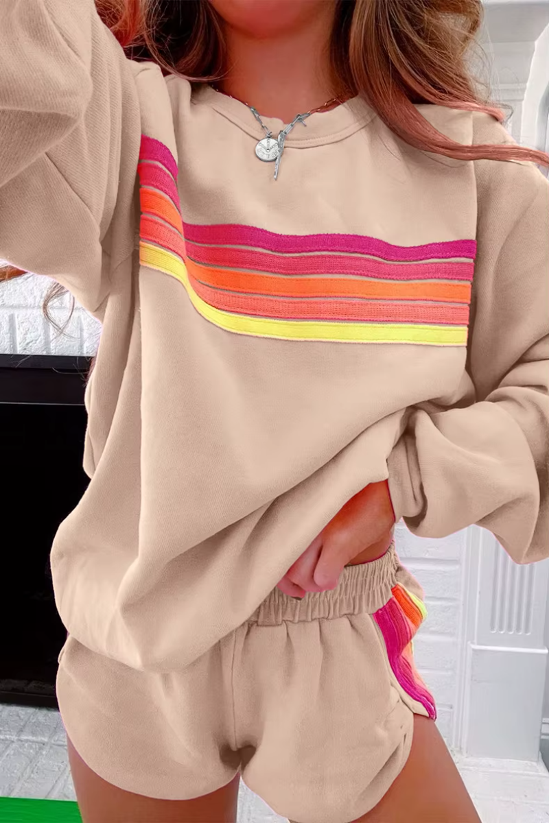 Casual Long Sleeve Sweatershirt Loose Sports Shorts Tracksuit Suit 2 Piece Set