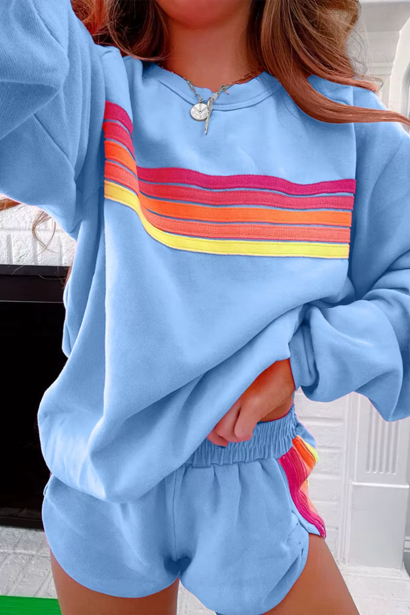 Casual Long Sleeve Sweatershirt Loose Sports Shorts Tracksuit Suit 2 Piece Set