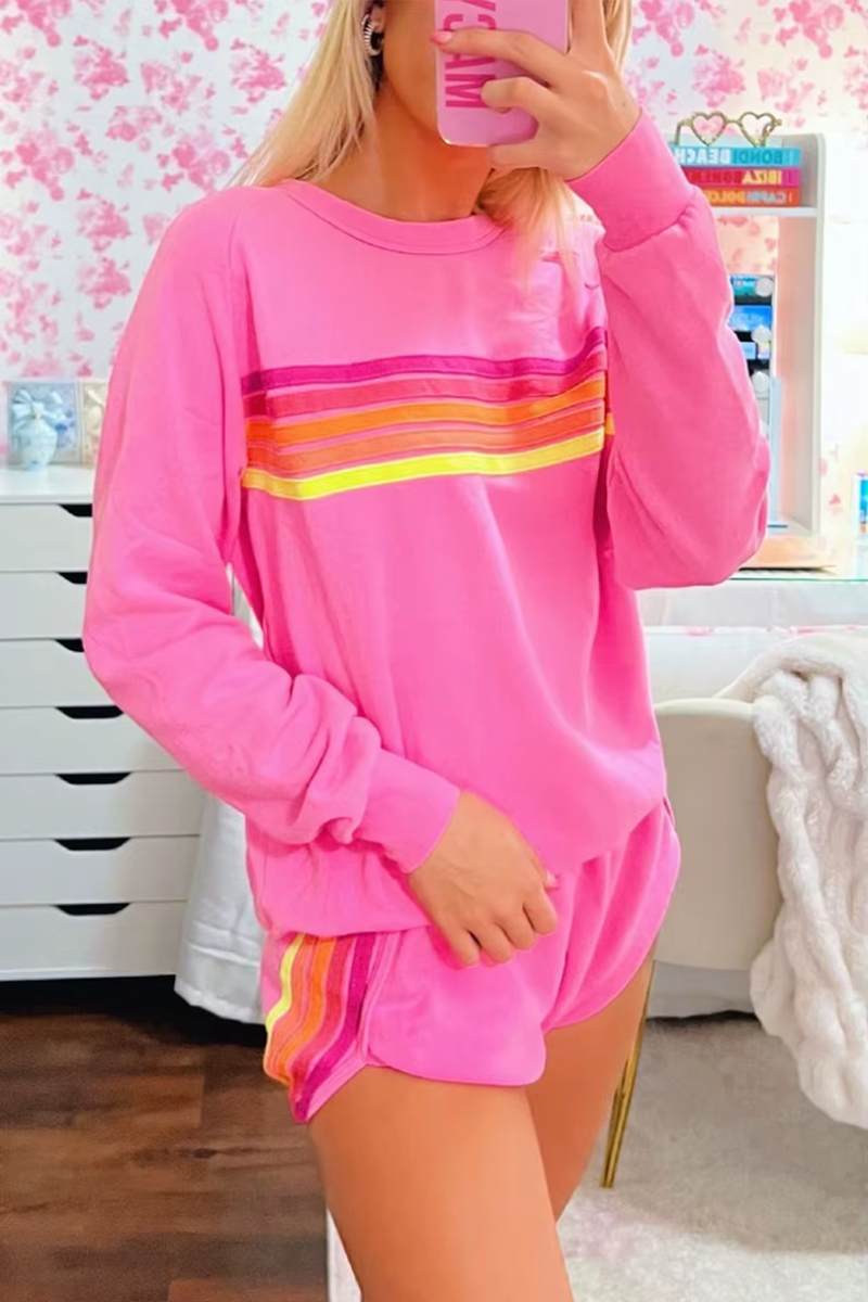 Casual Long Sleeve Sweatershirt Loose Sports Shorts Tracksuit Suit 2 Piece Set