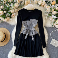 Chic O Neck Long Sleeve A-line Style Streetwear Short Dress