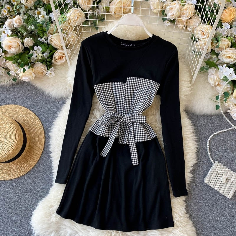 Chic O Neck Long Sleeve A-line Style Streetwear Short Dress