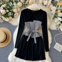 Chic O Neck Long Sleeve A-line Style Streetwear Short Dress